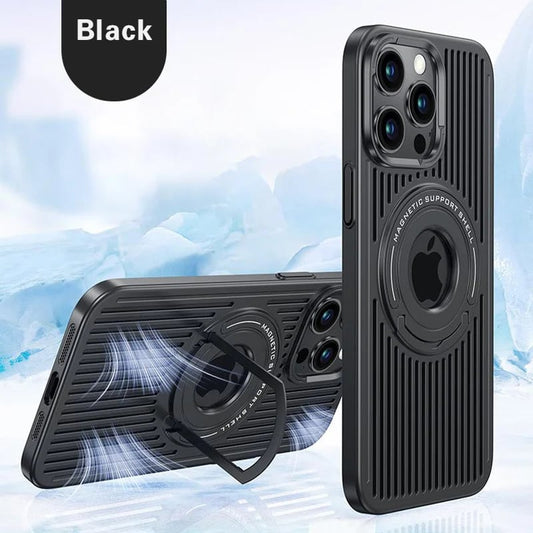 Heat-Dissipating Magnetic Protective Phone Case with Pull-out Bracket for iPhone