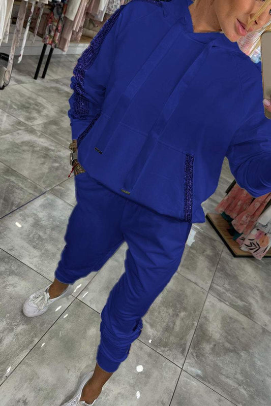Women’s Sequined Hooded Casual Suit – Stylish & Comfortable Set