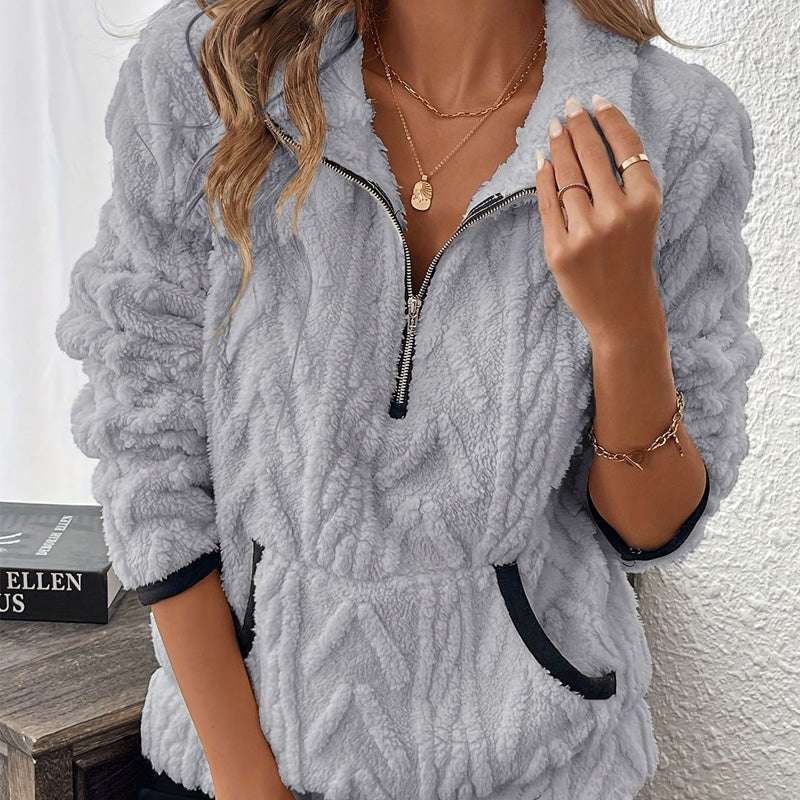 Half-Zip Fuzzy Sweatshirt 🍂 | Cloud-Soft + Roomy Pockets – Comfy Daily/Lounge